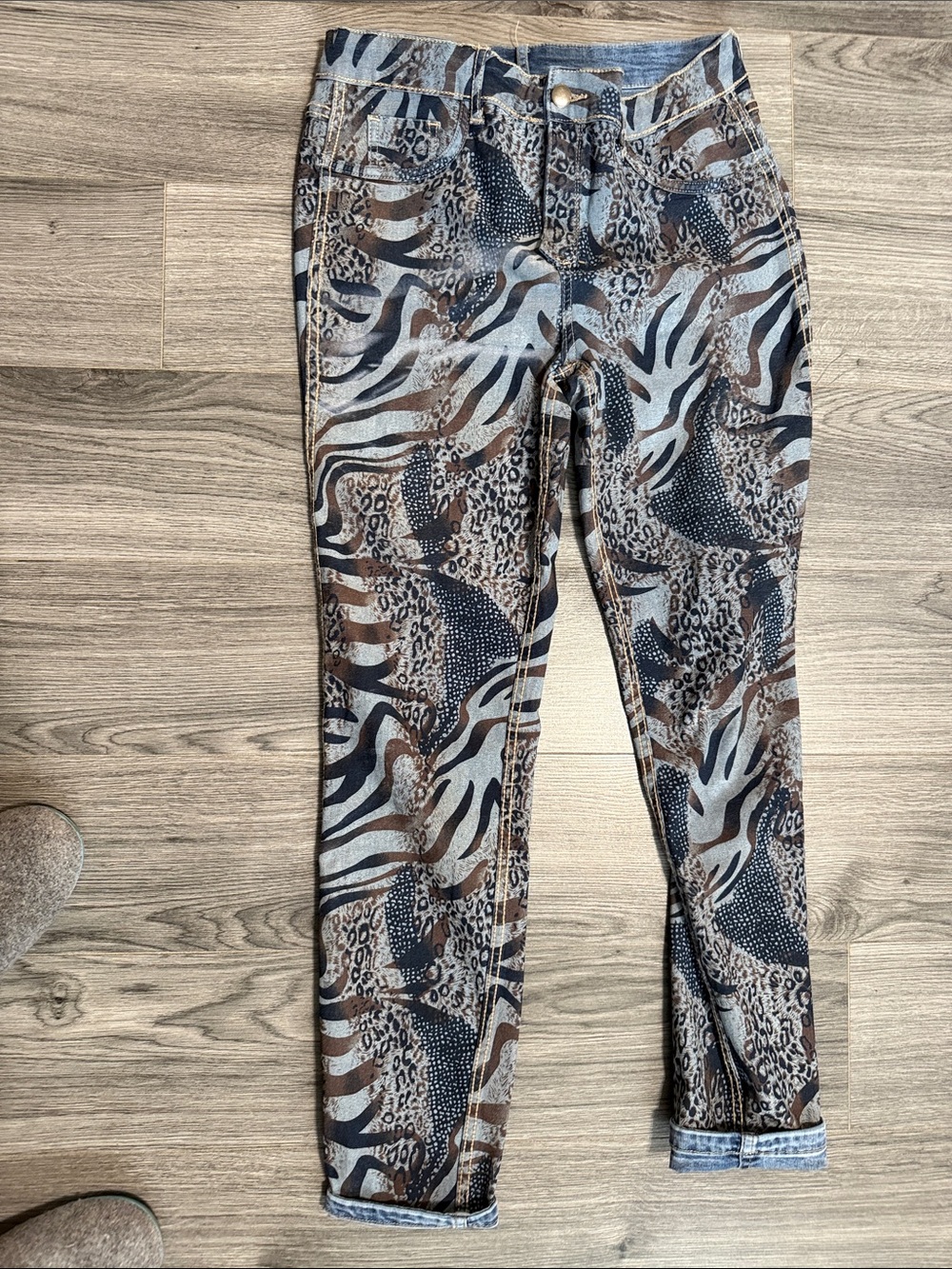 Animal Print Reversible Jeans - Multicolor